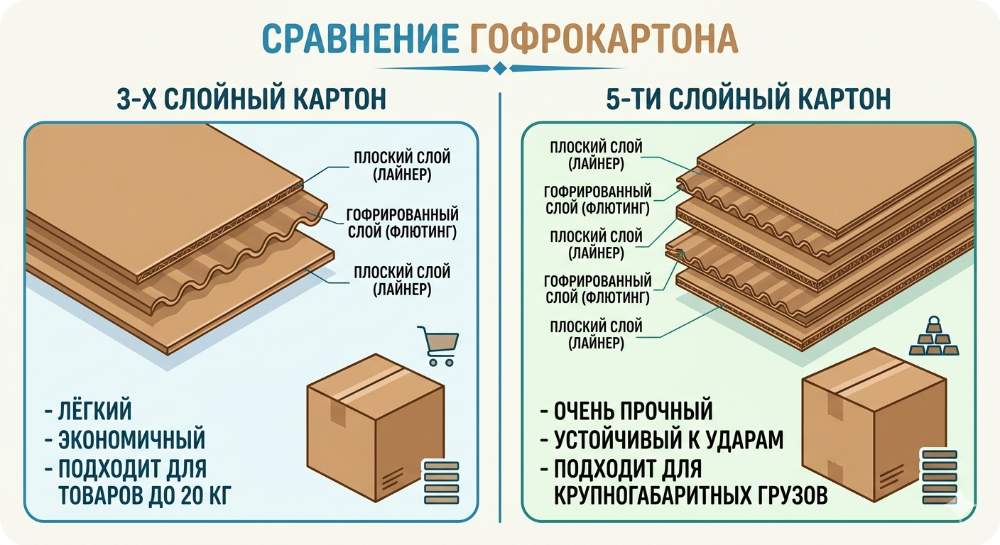 Сравнение 3-х и 5-ти слойного картона
